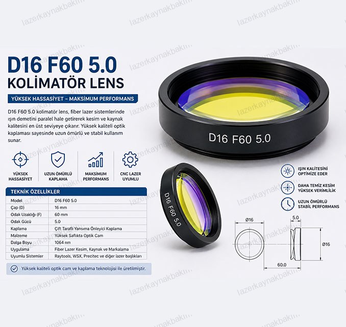 D16 F60 5.0 Fiber Lazer Kolimatör Lens