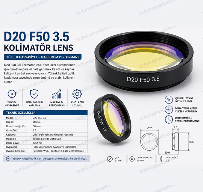 D20 F50 3.5 Fiber Lazer Kolimatör Lens
